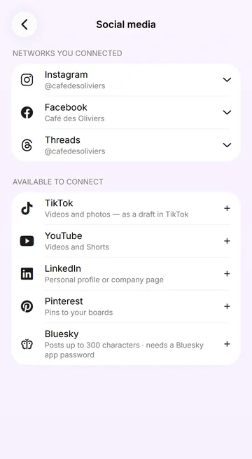 Connect up to 8 networks: Instagram, TikTok, YouTube and more