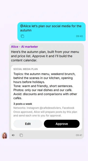 Agree a social media plan in the chat and approve it