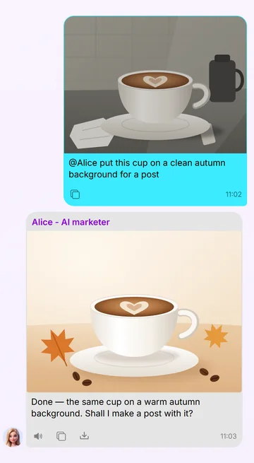 Alice puts your product photo on a new background
