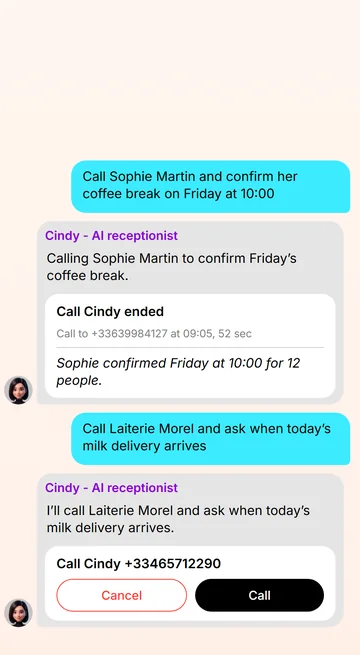 Ask Cindy to call — a card with the number awaits your yes