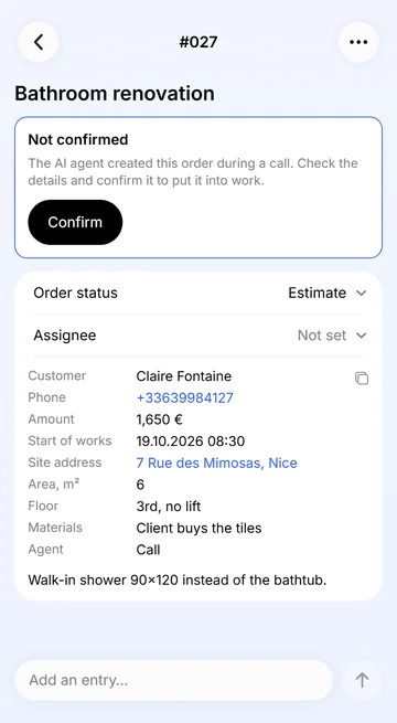 An order from a call, in your trade’s words — you confirm it