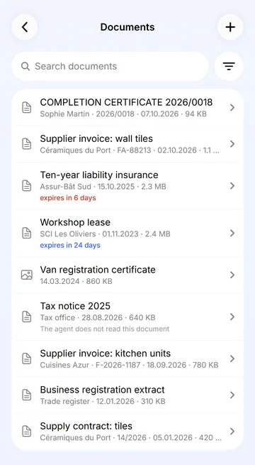 Every document in one archive, with expiry reminders