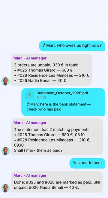 Who owes what, and a bank statement matched to unpaid orders