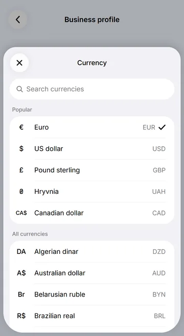 One business currency out of 41 — no conversion