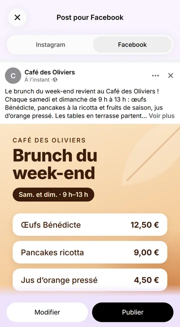 Le post tel qu’il apparaîtra sur chaque réseau