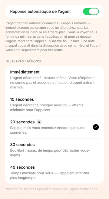 Choisissez quand Cindy répond : tout de suite ou après 10 à 40 s