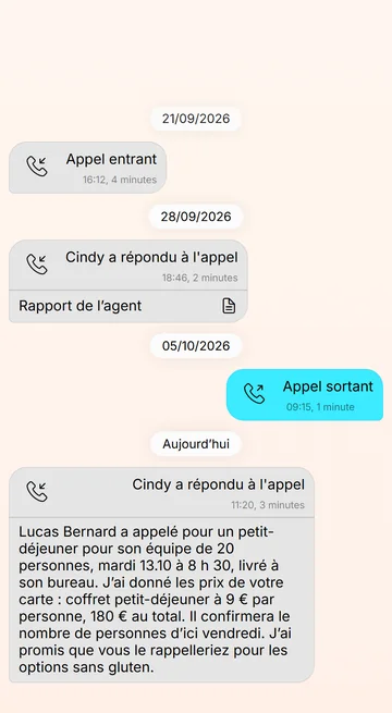 Après chaque appel, une note : qui a appelé et ce qui a été convenu