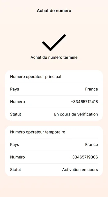 Achetez un numéro dans l’appli ; un temporaire marche pendant l’examen