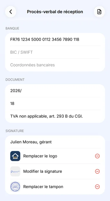 Modèles PDF : vos coordonnées, numérotation, logo, signature, tampon