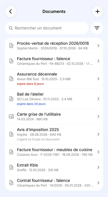 Tous vos documents dans une archive, avec rappels d’échéance