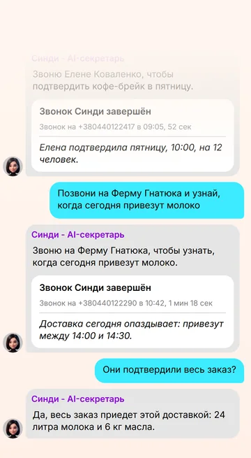 Результат звонка — в чате, и можно уточнить подробности