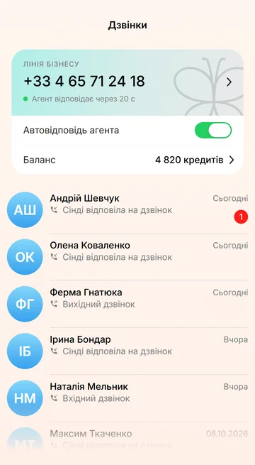 Усі дзвінки лінії бізнесу — і ті, на які відповіла Сінді