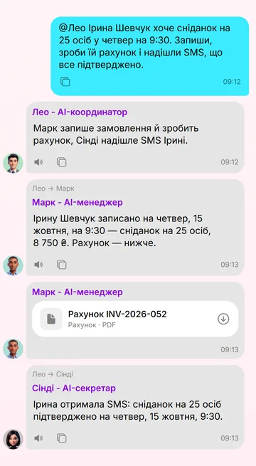 Одне прохання — три агенти: Лео передає частини Марку й Сінді